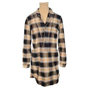 Roots Black Brown Plaid Collared Mini Dress Sz S